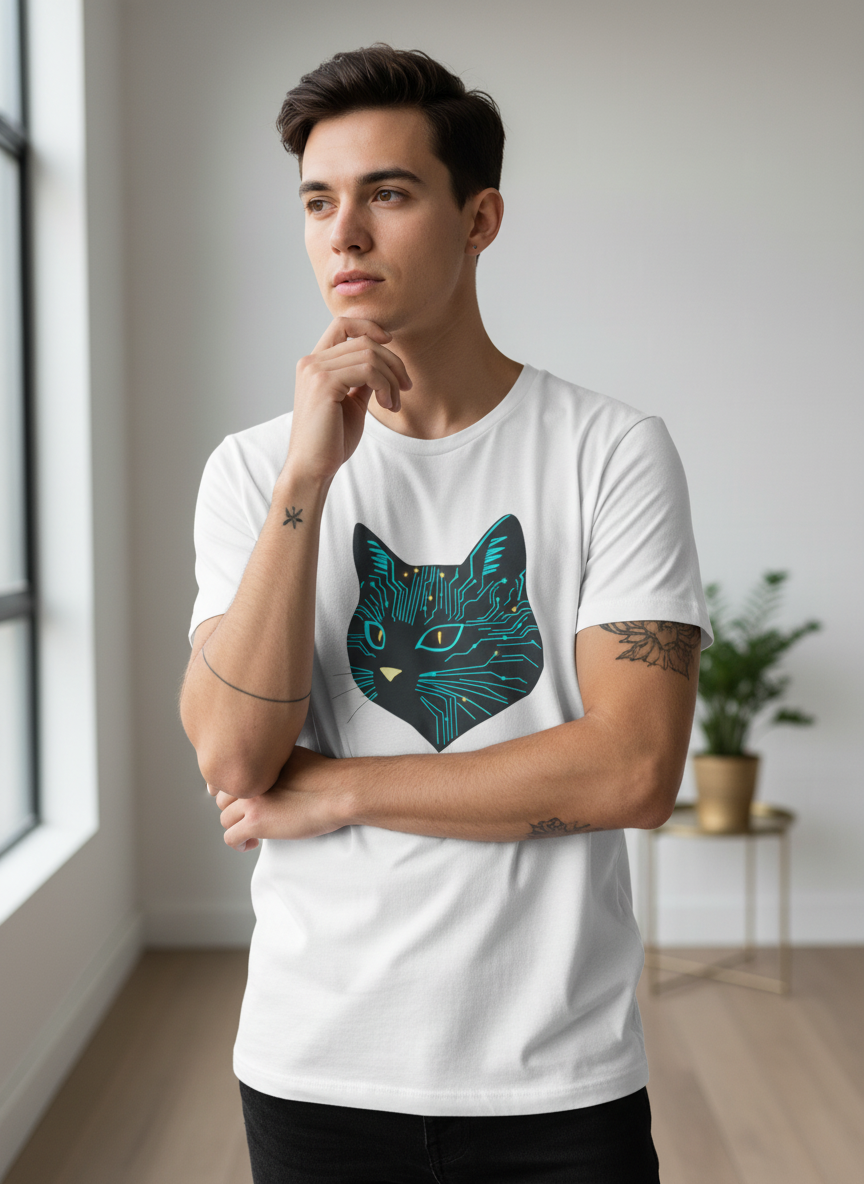 Cat OS Loading Cyberpunk Tee - Unisex Circuit Cat Shirt