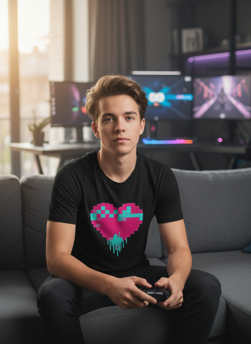 Pixel Heart Glitch Tee - 8-Bit Gaming Unisex T-Shirt