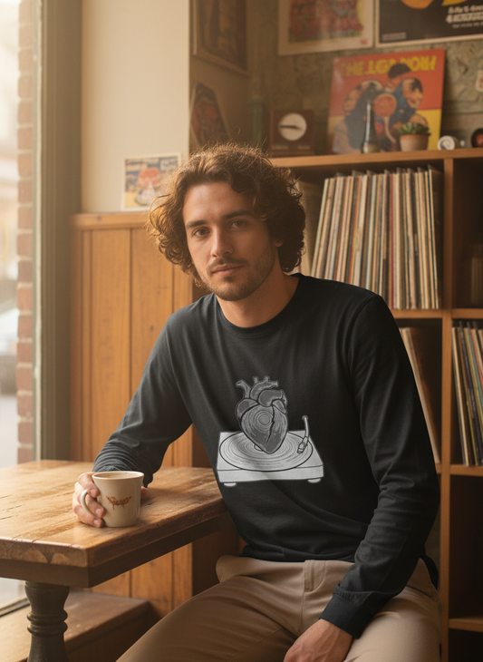 Vinyl Heart Beats Long Sleeve Tee - Music Lover Shirt