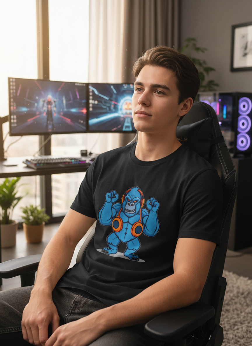 Buff Boss Battle Gaming Tee - Pixel Gorilla Shirt