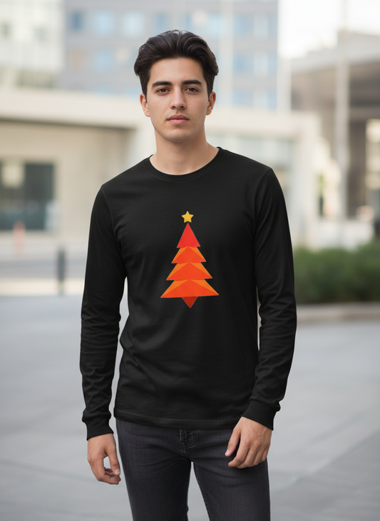 Geometric Christmas Tree Long Sleeve Tee - Holiday Vibes