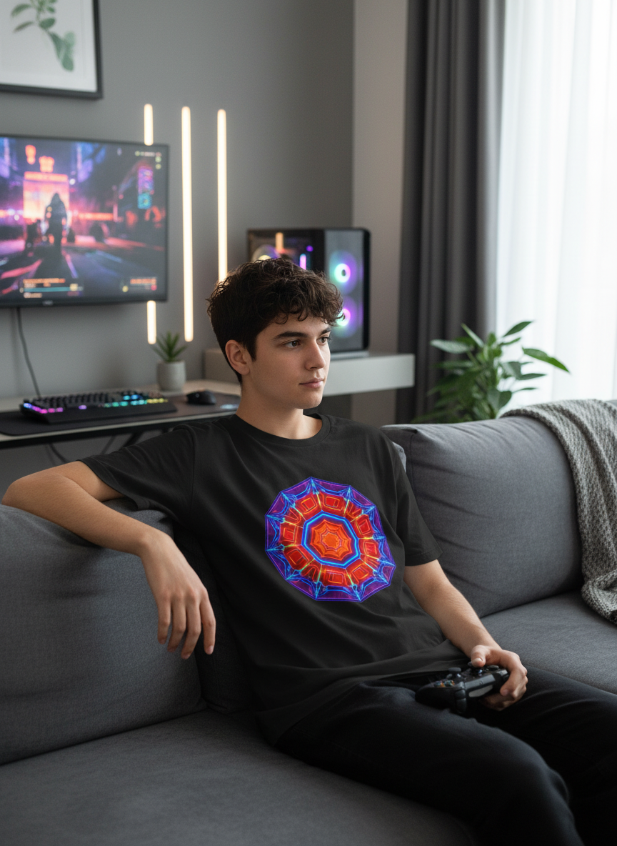 Quantum Glitch Portal Gaming Tee - Geometric Unisex Shirt