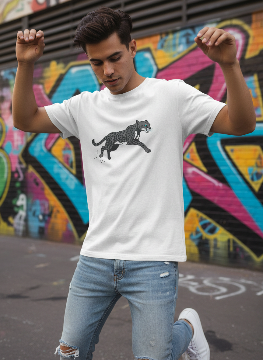 Pixel Storm Runner Gaming Tee - 8-Bit Cheetah Shirt