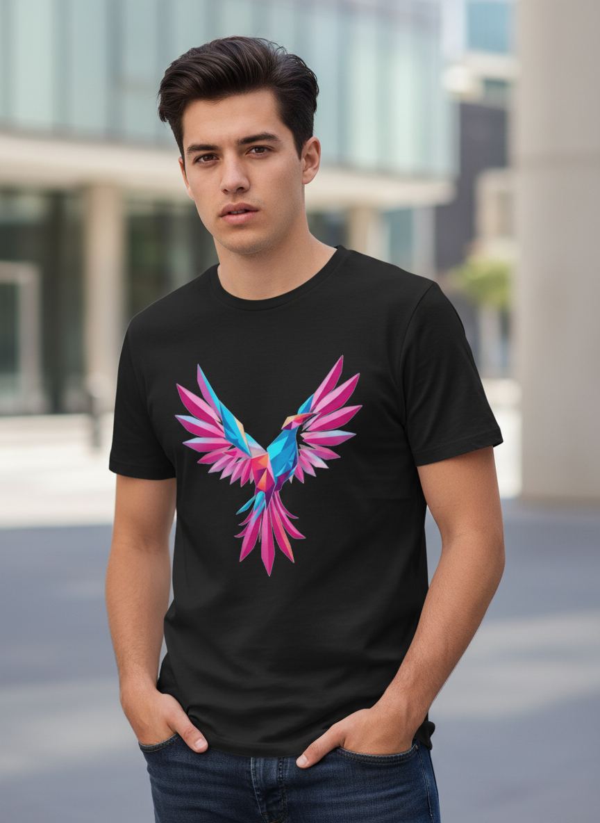Glitch Storm Phoenix Graphic Tee - Cyber Gaming T-Shirt