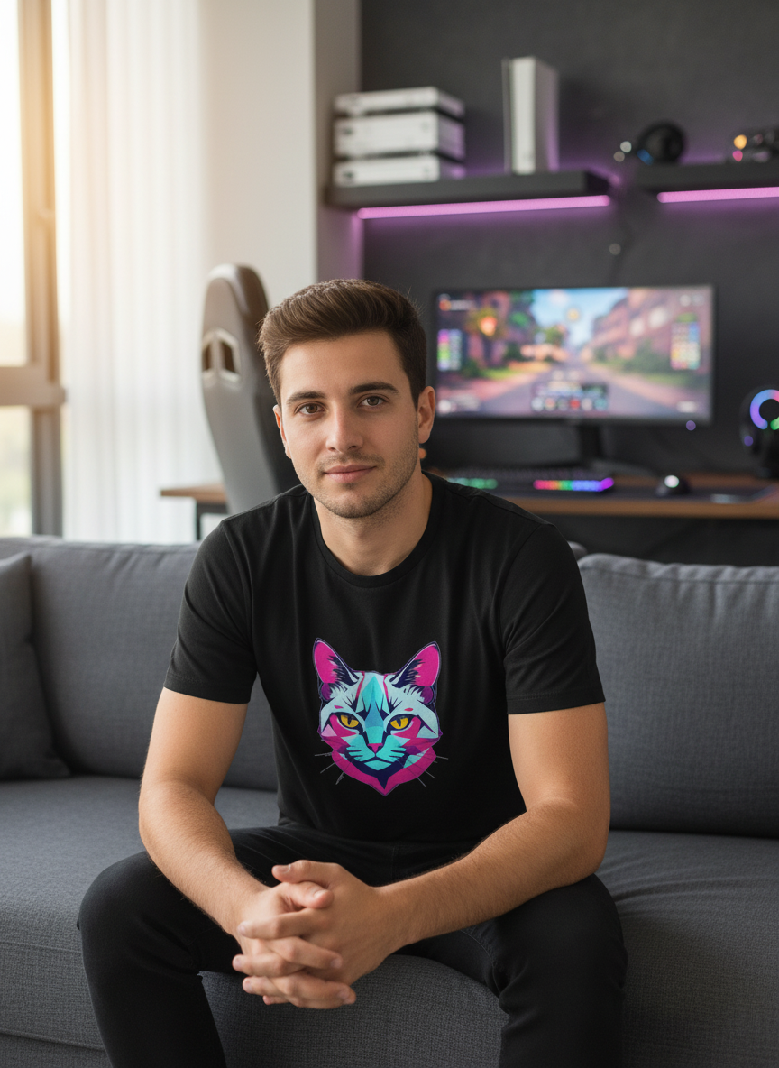 Glitch Cat Gaming Tee - Model Shot