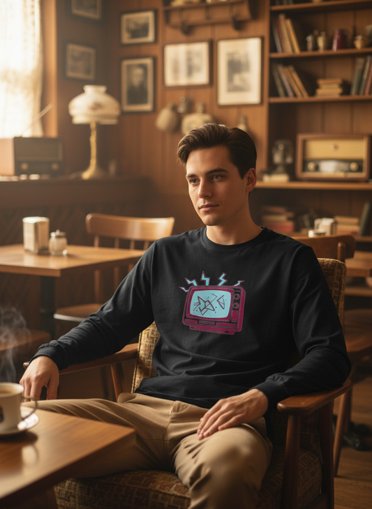 Static Frequency Vintage TV Long Sleeve Tee - Retro Vibes