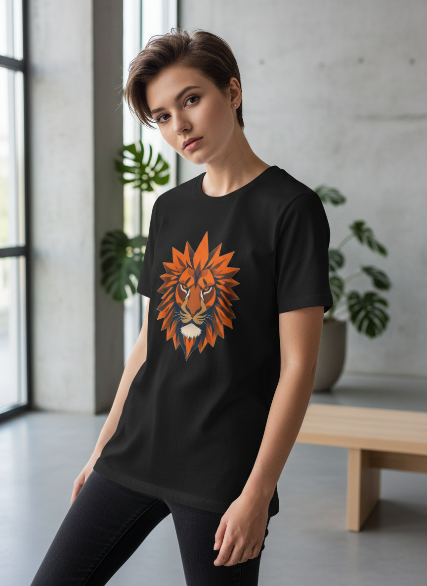 Geometric Beast Mode Lion Tee - Unisex Workout Shirt